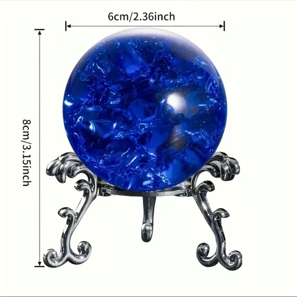 Deep Blue Ice Crystal Sphere with Silver Stand - Picture 2 of 3